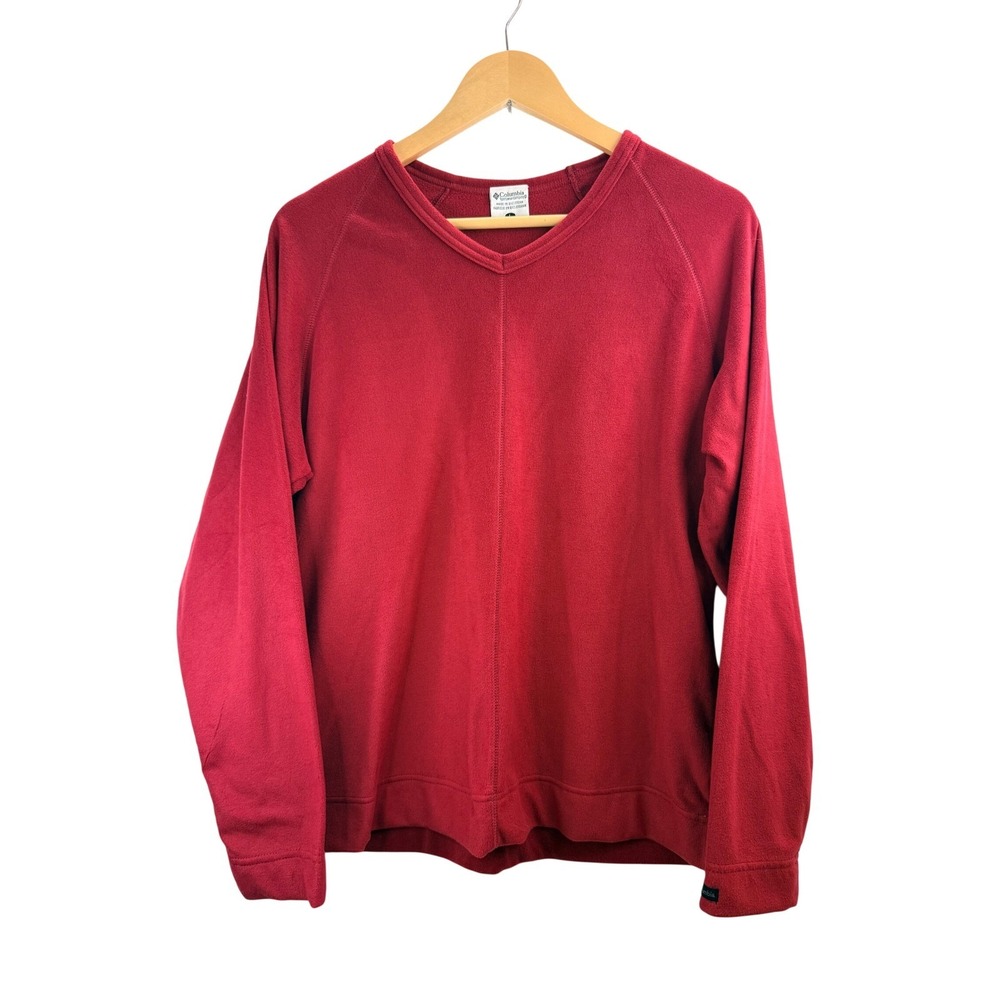 Columbia Sportswear Womens Fleece V Neck Long Sleeve Pullover Red Size L Outdoor